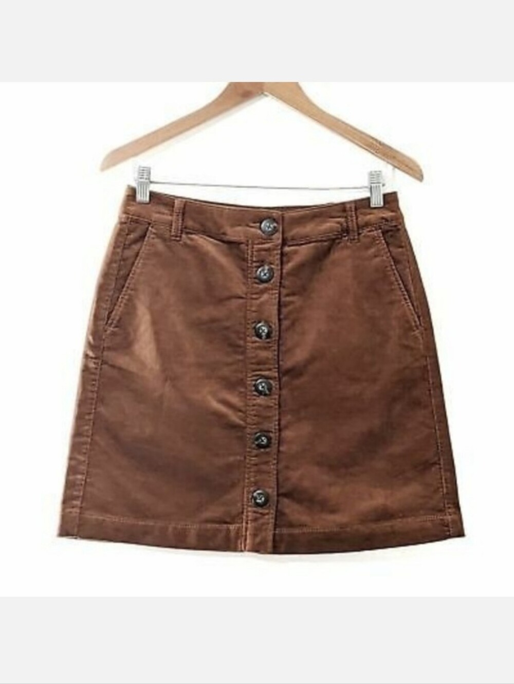 CAbi Chestnut Button-Front University Corduroy Mini Skirt
